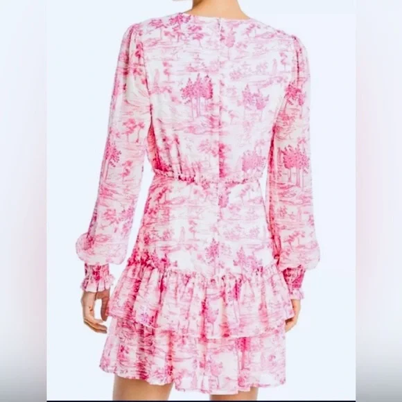 NEW!! Bloomingdale’s exclusive 💕💗 AQUA Toile Printed Ruffled Mini Dress, Sz Med. - Picture 4 of 8